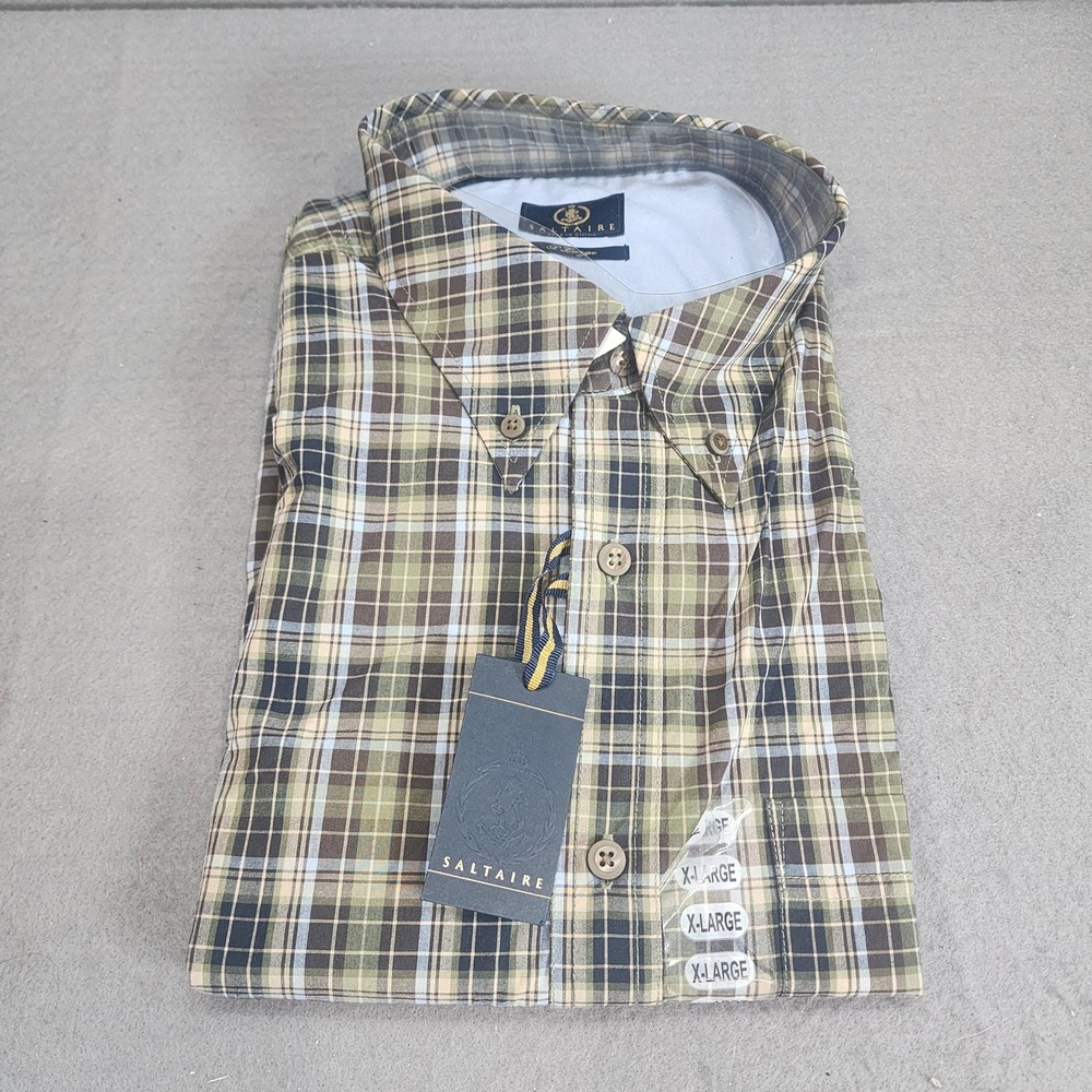 Saltaire Button Front‎ Shirt Vine Green Plaid Long Sleeve Mens XL M3F282U NWT